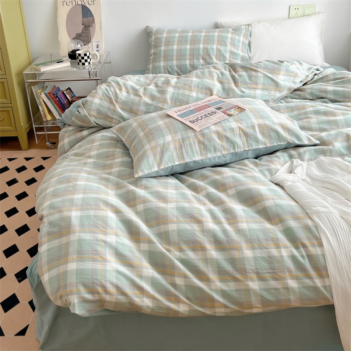 91家纺网 家纺一手货源 找家纺 北欧良品 2023新款AB版水洗棉四件套 简兮绿+竹青色