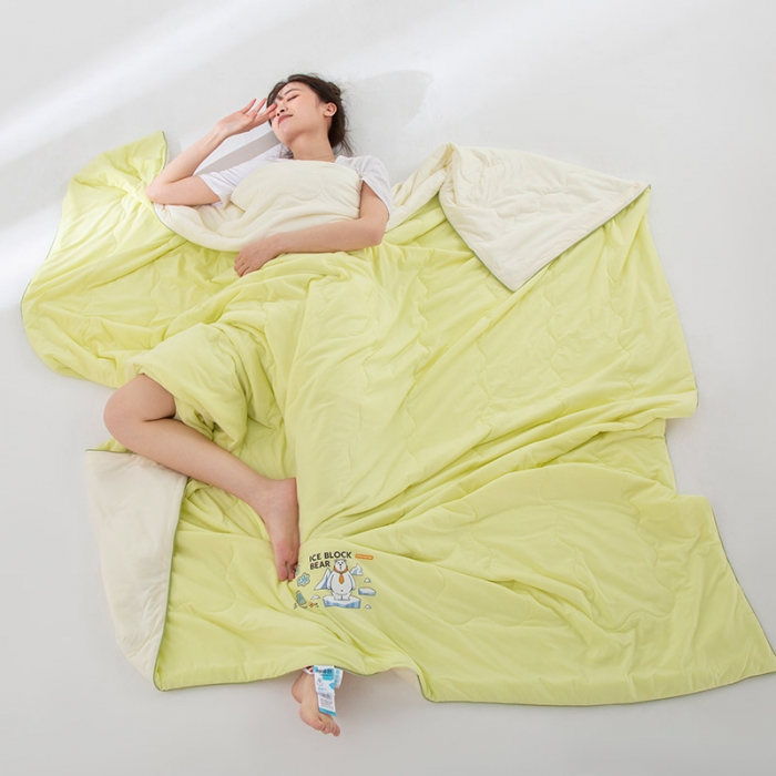 91家纺网 家纺一手货源 找家纺 被靠被 2023新款冰冰熊夏凉被空调被子直播 柠檬黄+米黄