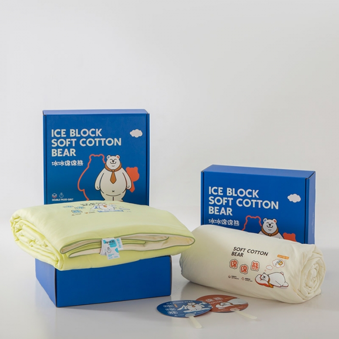 91家纺网 家纺一手货源 找家纺 被靠被 2023新款冰冰熊夏凉被空调被子直播 柠檬黄+米黄