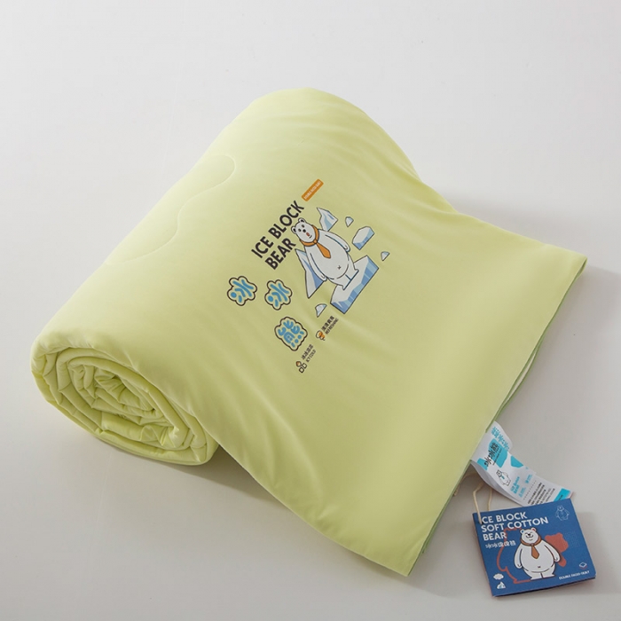 91家纺网 家纺一手货源 找家纺 被靠被 2023新款冰冰熊夏凉被空调被子直播 柠檬黄+米黄