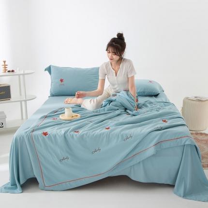 91家纺网 家纺一手货源 找家纺 （总）被靠被2023新款枫叶传情水洗棉麻夏凉被四件套空调被子