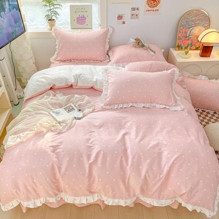 91家纺网 家纺一手货源 找家纺 静家居 202440s全棉韩版四件套 点点深情