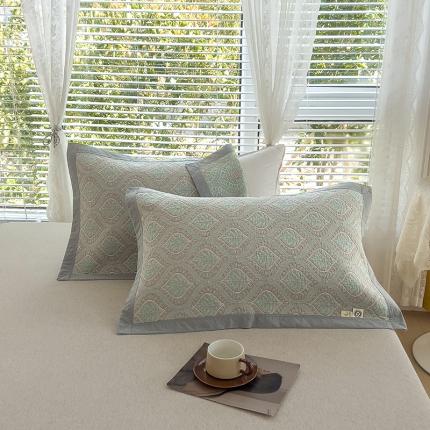 91家纺网 家纺一手货源 找家纺 总-棠薇2024新款全棉三层纱枕巾一对细纱布色织提花枕头垫巾52*82