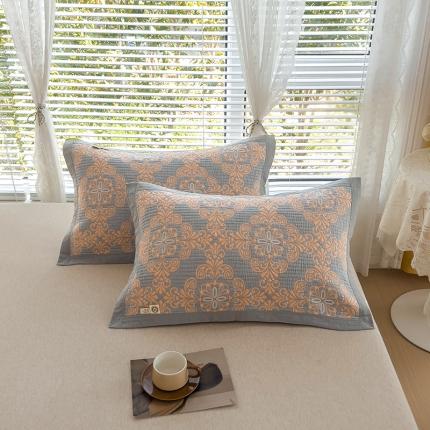 91家纺网 家纺一手货源 找家纺 总-棠薇2024新款全棉三层纱枕巾一对细纱布色织提花枕头垫巾52*82