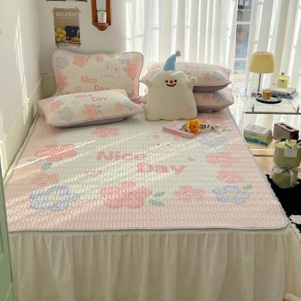 91家纺网 家纺一手货源 找家纺 慕尚  2025新款凉感丝大版乳胶凉席 花田小兔