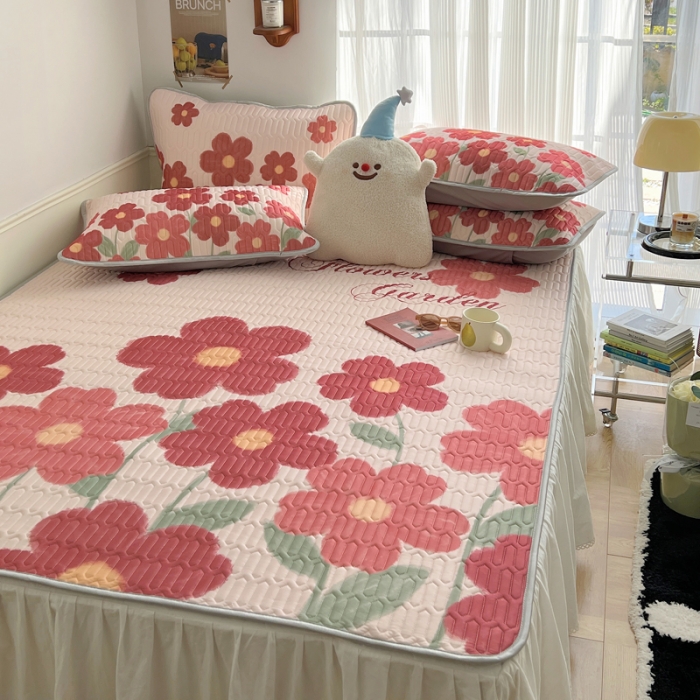 91家纺网 家纺一手货源 找家纺 慕尚  2025新款凉感丝大版乳胶凉席 花样绽放