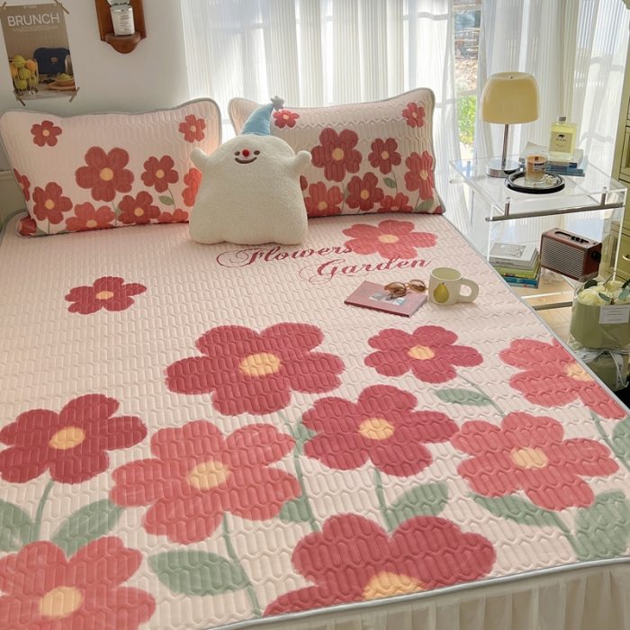 91家纺网 家纺一手货源 找家纺 慕尚  2025新款凉感丝大版乳胶凉席 花样绽放