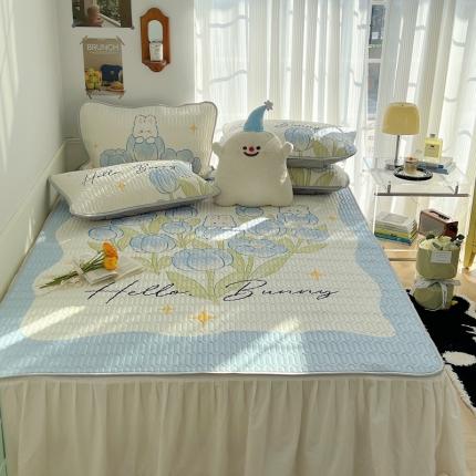 91家纺网 家纺一手货源 找家纺 慕尚  2025新款凉感丝大版乳胶凉席 蓝斯兔