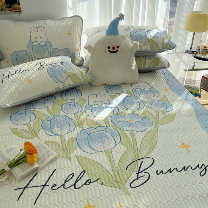 91家纺网 家纺一手货源 找家纺 慕尚  2025新款凉感丝大版乳胶凉席 蓝斯兔