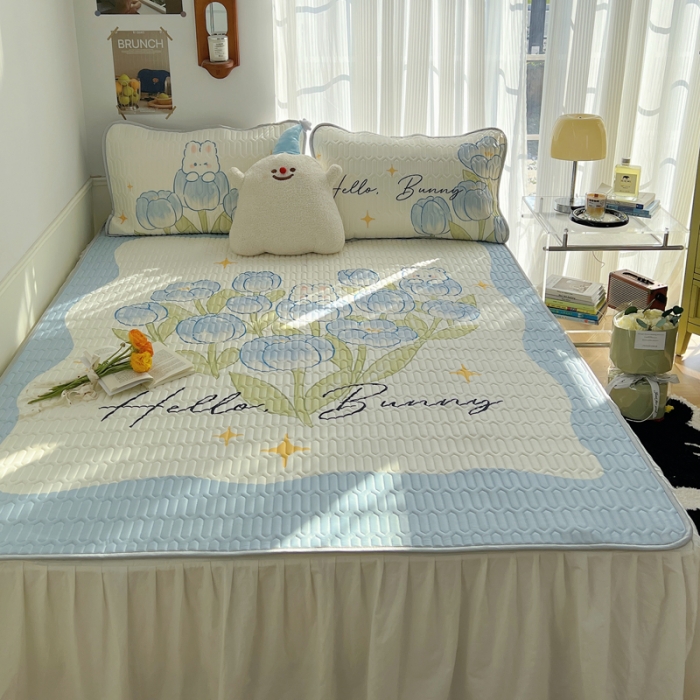 91家纺网 家纺一手货源 找家纺 慕尚  2025新款凉感丝大版乳胶凉席 蓝斯兔