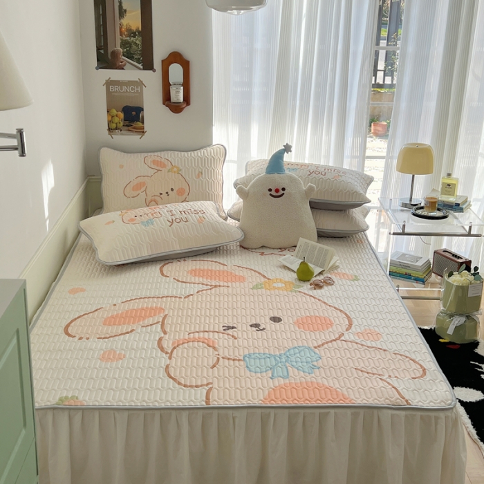 91家纺网 家纺一手货源 找家纺 慕尚  2025新款凉感丝大版乳胶凉席 萌兔