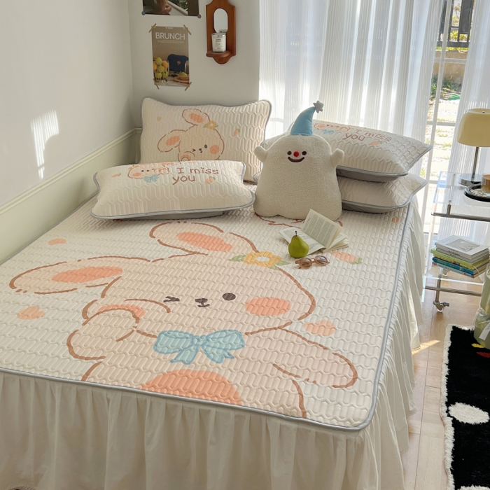 91家纺网 家纺一手货源 找家纺 慕尚  2025新款凉感丝大版乳胶凉席 萌兔