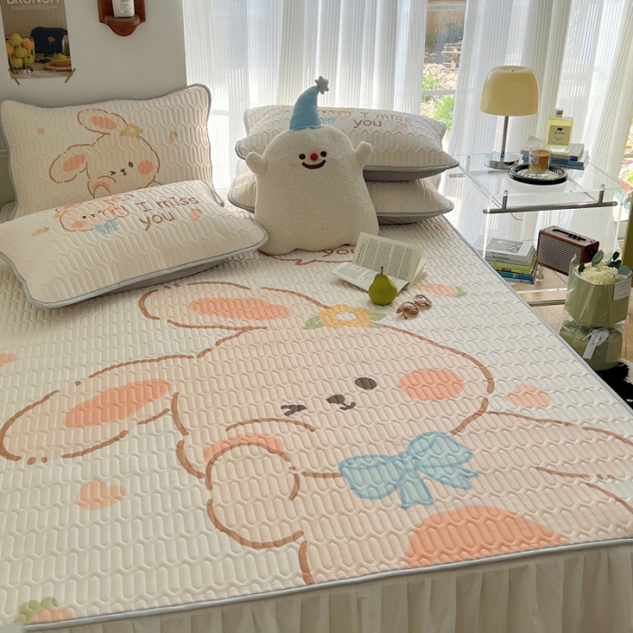 91家纺网 家纺一手货源 找家纺 慕尚  2025新款凉感丝大版乳胶凉席 萌兔