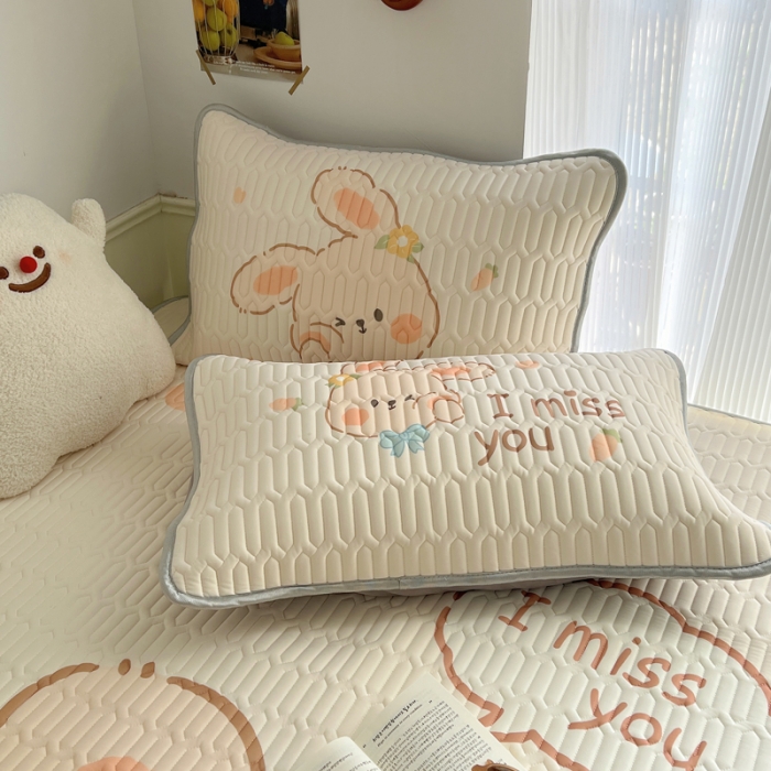 91家纺网 家纺一手货源 找家纺 慕尚  2025新款凉感丝大版乳胶凉席 萌兔