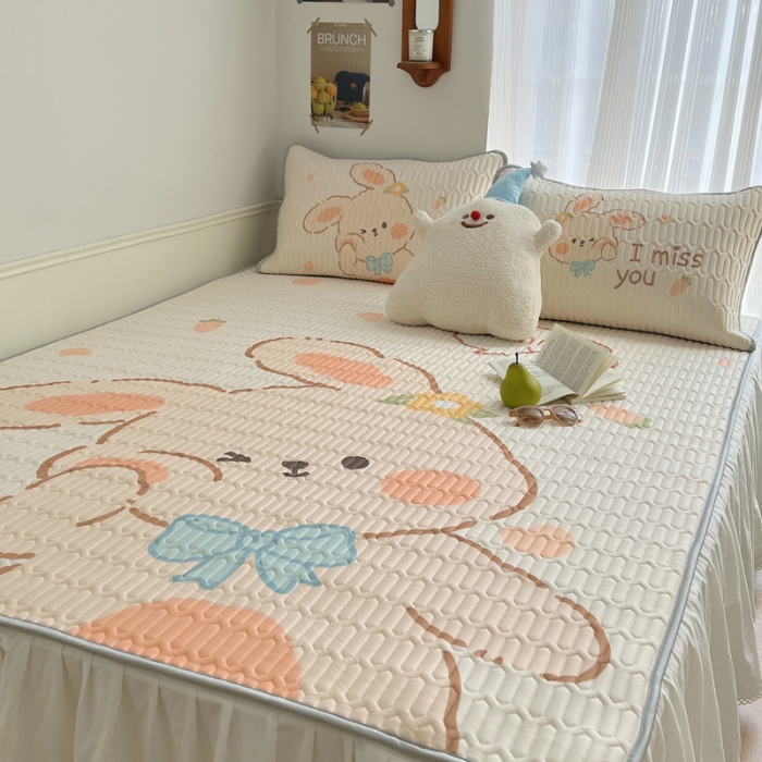 91家纺网 家纺一手货源 找家纺 慕尚  2025新款凉感丝大版乳胶凉席 萌兔