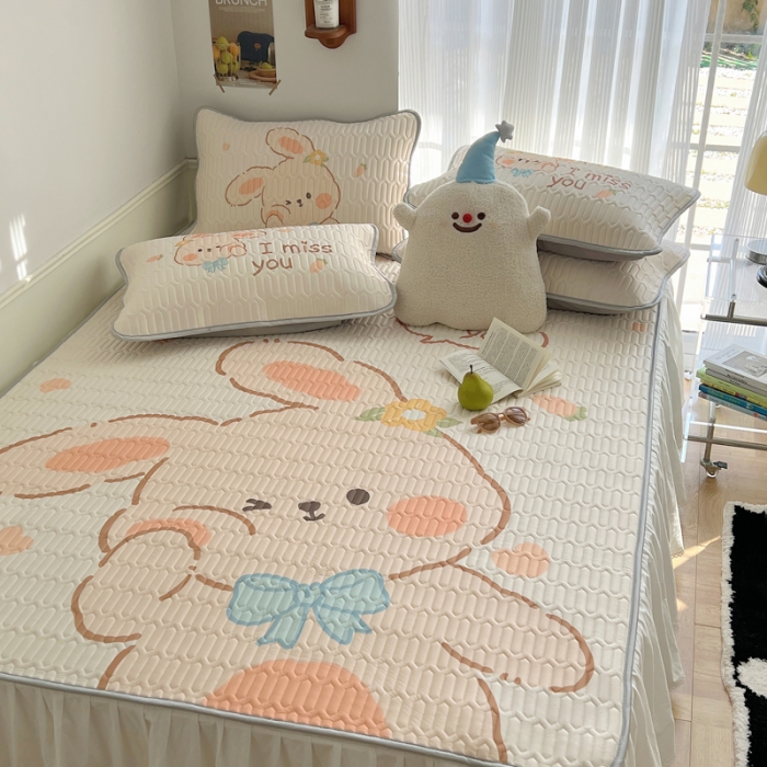 91家纺网 家纺一手货源 找家纺 慕尚  2025新款凉感丝大版乳胶凉席 萌兔