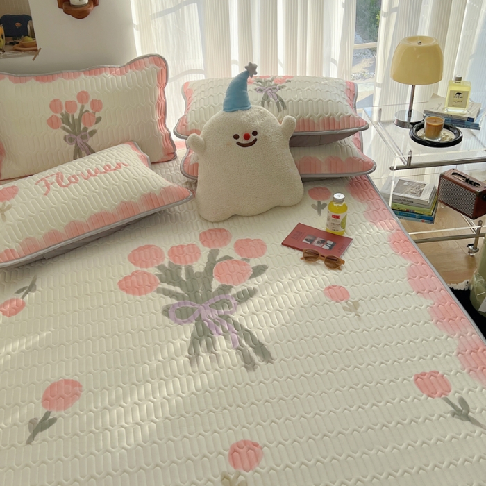 91家纺网 家纺一手货源 找家纺 慕尚  2025新款凉感丝大版乳胶凉席 莫奈