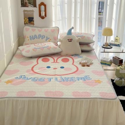 91家纺网 家纺一手货源 找家纺 慕尚  2025新款凉感丝大版乳胶凉席 甜美兔兔