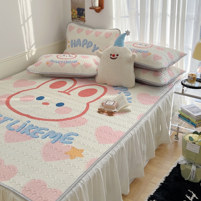 91家纺网 家纺一手货源 找家纺 慕尚  2025新款凉感丝大版乳胶凉席 甜美兔兔