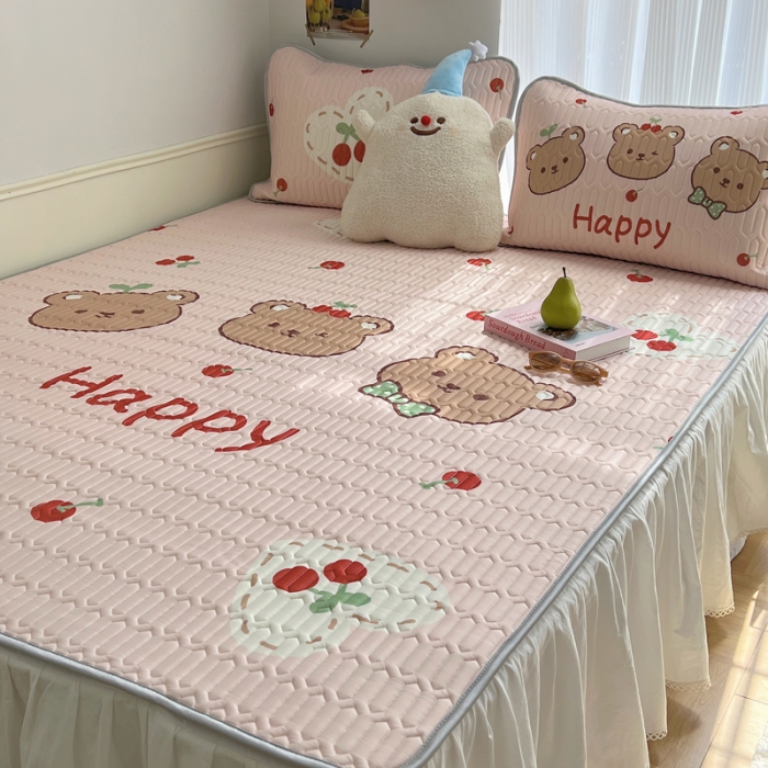 91家纺网 家纺一手货源 找家纺 慕尚  2025新款凉感丝大版乳胶凉席 维尼小熊