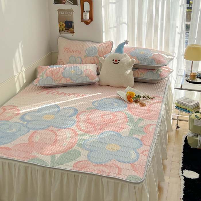 91家纺网 家纺一手货源 找家纺 慕尚  2025新款凉感丝大版乳胶凉席 夏日花语