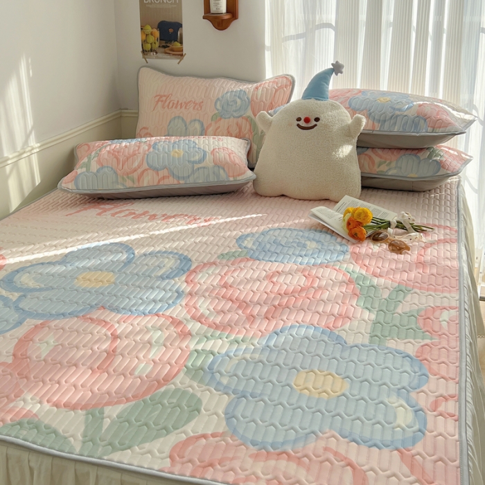 91家纺网 家纺一手货源 找家纺 慕尚  2025新款凉感丝大版乳胶凉席 夏日花语