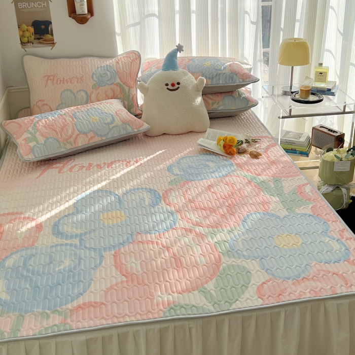 91家纺网 家纺一手货源 找家纺 慕尚  2025新款凉感丝大版乳胶凉席 夏日花语