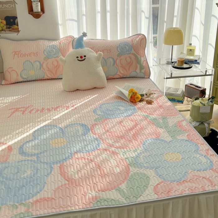 91家纺网 家纺一手货源 找家纺 慕尚  2025新款凉感丝大版乳胶凉席 夏日花语