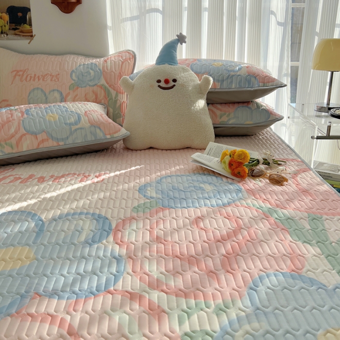 91家纺网 家纺一手货源 找家纺 慕尚  2025新款凉感丝大版乳胶凉席 夏日花语