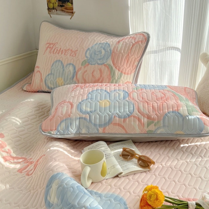 91家纺网 家纺一手货源 找家纺 慕尚  2025新款凉感丝大版乳胶凉席 夏日花语