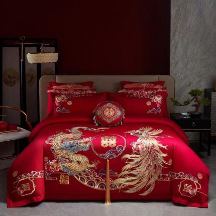 91家纺网 家纺一手货源 找家纺 红番天 热卖款喷气纯棉婚庆四件套多件套-盛世年华喜满天下