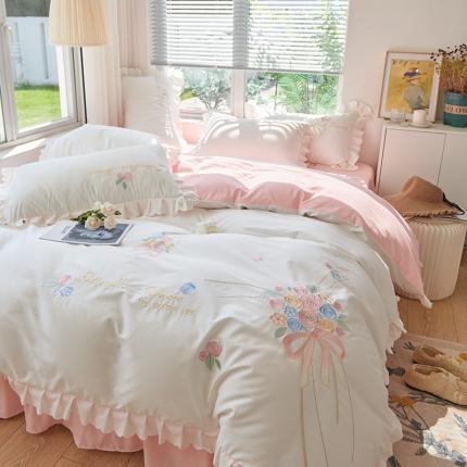 包小包2024春夏直播新韩版花熙系列臻丝棉四件套花熙粉白双拼提供买家秀