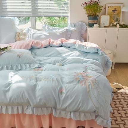 包小包2024春夏直播新款韩版花熙系列臻丝棉四件套花熙天空蓝提供买家秀