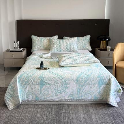 91家纺网 家纺一手货源 找家纺 亿梵家居  2023年凉感丝印花乳胶夏被 乳胶夏被-布兰卡绿