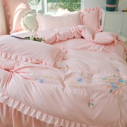 91家纺网 家纺一手货源 找家纺 包小包2024春夏直播新款韩版花熙系列臻丝棉四件套花熙浅粉提供买家秀