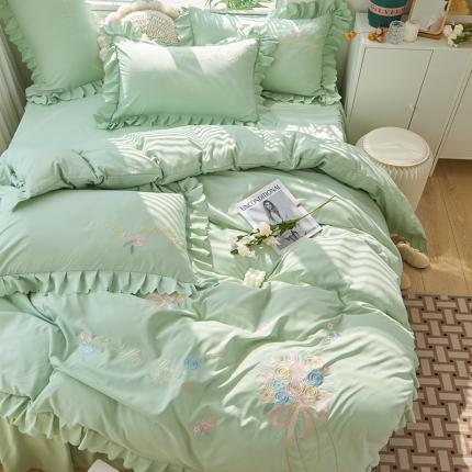 91家纺网 家纺一手货源 找家纺 包小包2024春夏直播新款韩版花熙系列臻丝棉四件套花熙抹茶绿提供买家秀