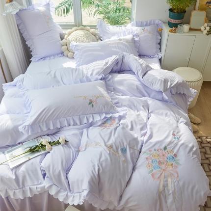 91家纺网 家纺一手货源 找家纺 包小包 2024春夏直播新款韩版花熙系列臻丝棉四件套花熙浅紫提供买家秀