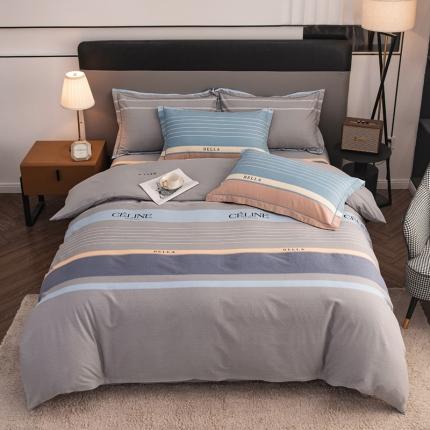 91家纺网 家纺一手货源 找家纺 喜四方 2024新款全棉磨毛全棉印花四件套 利物浦-灰