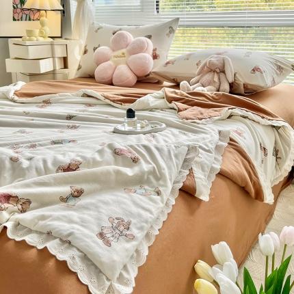 91家纺网 家纺一手货源 找家纺 （总）塔塔 2025新款法式田园全棉针织棉花边印花夏被