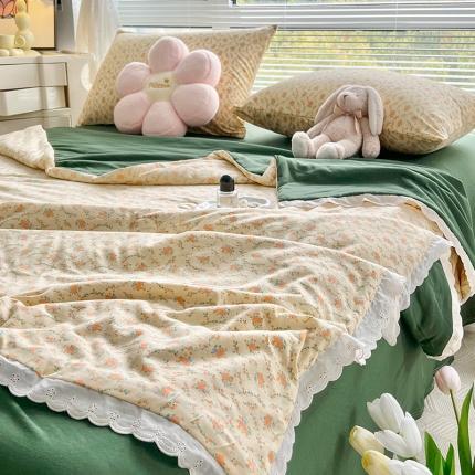 91家纺网 家纺一手货源 找家纺 （总）塔塔 2025新款法式田园全棉针织棉花边印花夏被