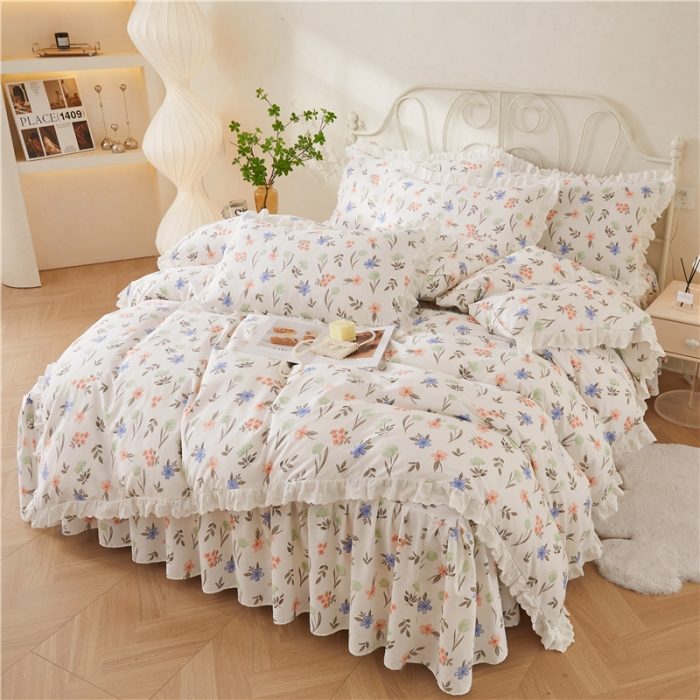 91家纺网 家纺一手货源 找家纺 （总）十个点2024新款初遇系列 全棉床裙小清新四件套