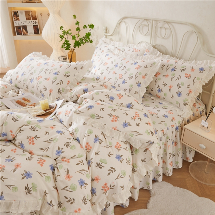 91家纺网 家纺一手货源 找家纺 （总）十个点2024新款初遇系列 全棉床裙小清新四件套