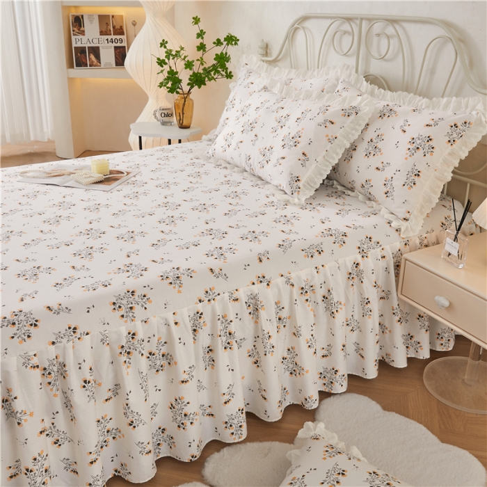 91家纺网 家纺一手货源 找家纺 十个点2024新款初遇系列 全棉床裙小清新四件套 大吉大利