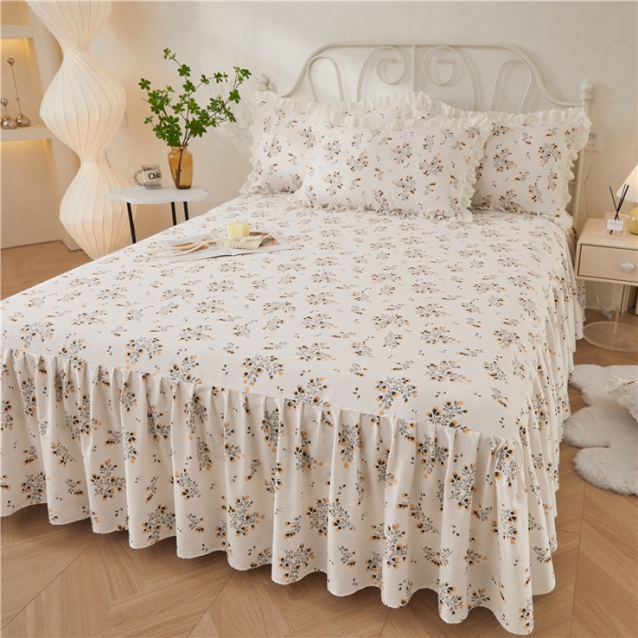 91家纺网 家纺一手货源 找家纺 十个点2024新款初遇系列 全棉床裙小清新四件套 大吉大利