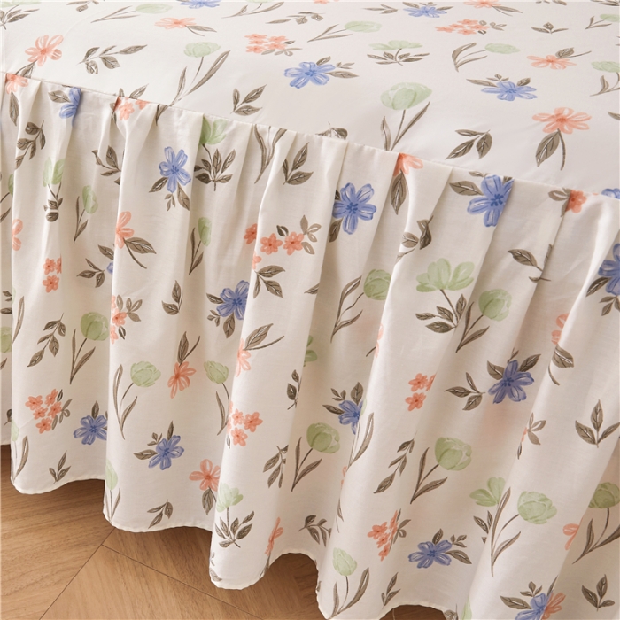 91家纺网 家纺一手货源 找家纺 十个点2024新款初遇系列 全棉床裙小清新四件套 白露