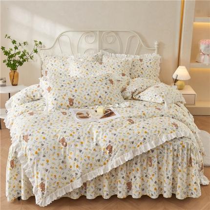 十个点2024新款初遇系列 全棉床裙小清新四件套 朵朵熊