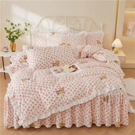 十个点2024新款初遇系列 全棉床裙小清新四件套 园丁熊