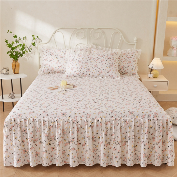 91家纺网 家纺一手货源 找家纺 十个点2024新款初遇系列 全棉床裙小清新四件套 好事花生