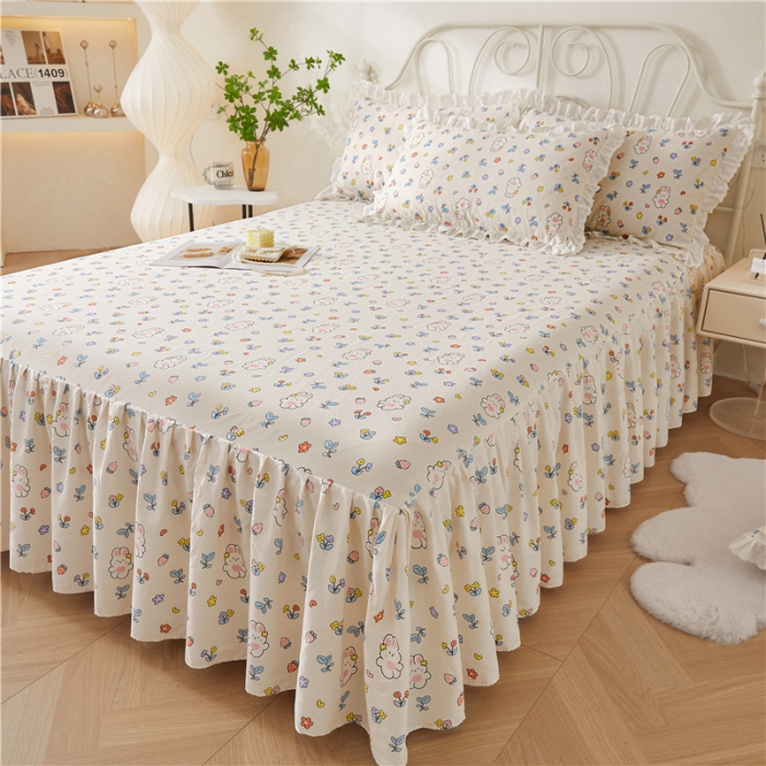 91家纺网 家纺一手货源 找家纺 十个点2024新款初遇系列 全棉床裙小清新四件套 元气兔兔