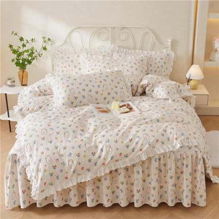 十个点2024新款初遇系列 全棉床裙小清新四件套 元气兔兔